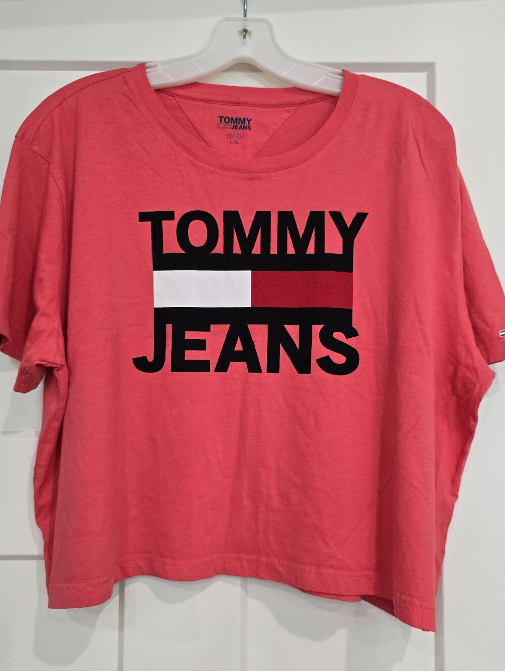 Tommy Hilfiger Big Logo Crop Shirt Large Womens Tommy Jeans 90s T-shirt